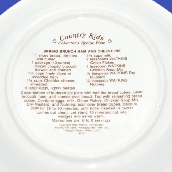 Vintage Watkins Country Kids Deep Dish Pie Plate Spring Brunch Ham & Cheese Pie - Picture 5 of 11